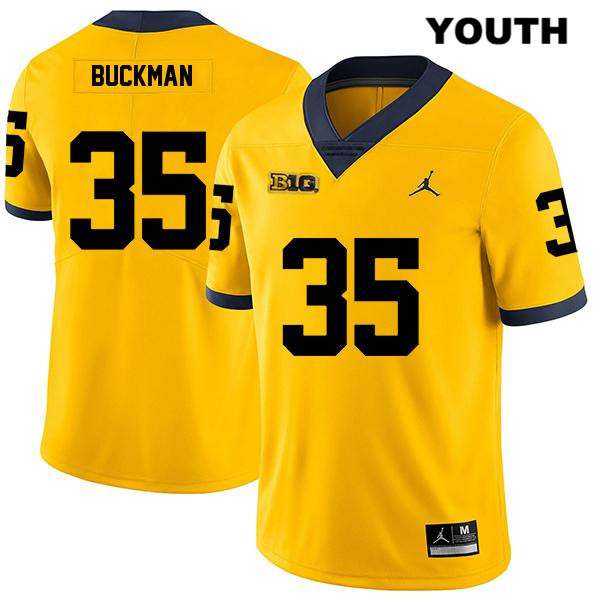Youth NCAA Michigan Wolverines Luke Buckman #35 Yellow Jordan Brand Authentic Stitched Legend Football College Jersey KW25D85MR